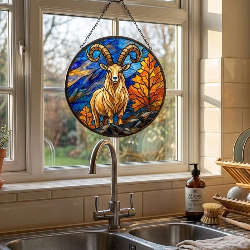 Mountain Ram Glass Suncatcher