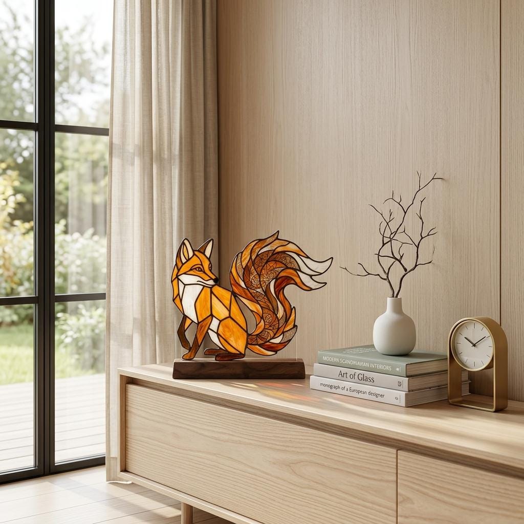 Spiral-Tail Fox Glass Decor