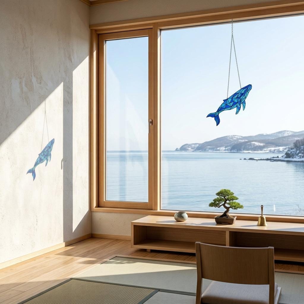 Geometric Whale Glass Suncatcher