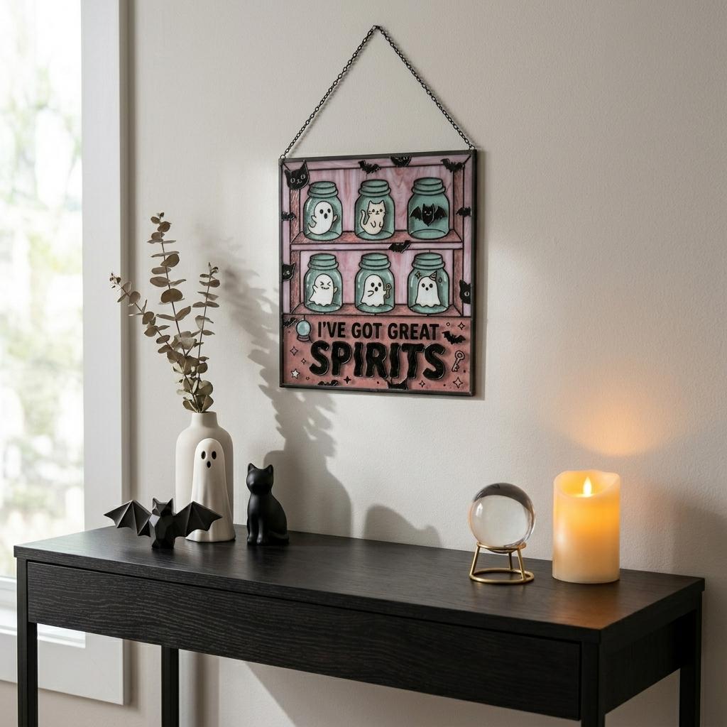 Pastel Ghost Jar Glass Suncatcher