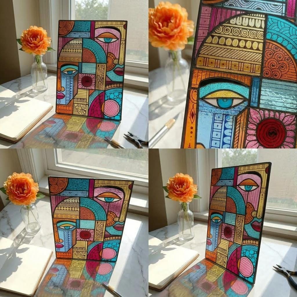 Cubist Portrait Glass Decor