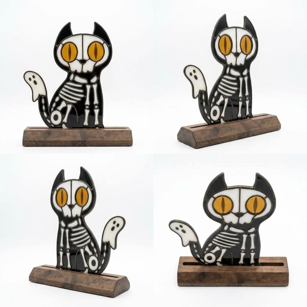 Skeleton Cat Glass Decor