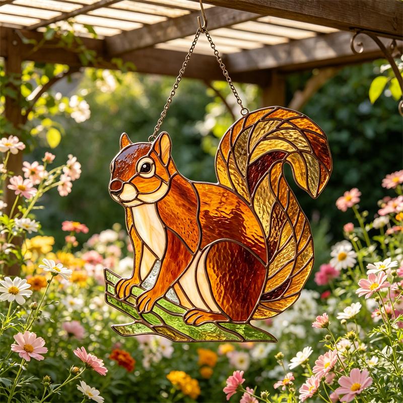 Squirrel Glass Wall Hanging