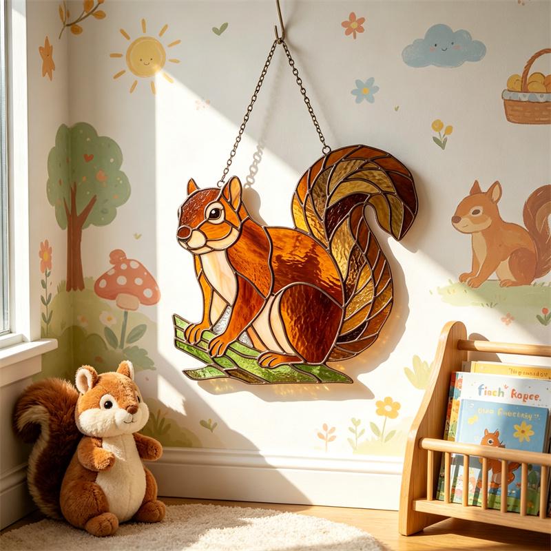 Squirrel Glass Wall Hanging