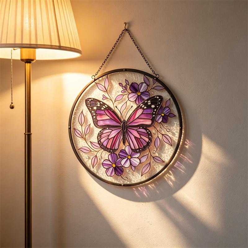 Purple Butterfly Glass Suncatcher