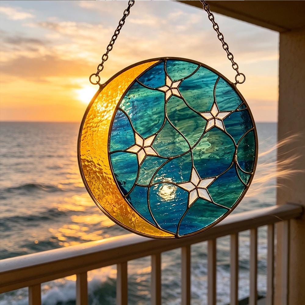 Moon and Star Glass Suncatcher