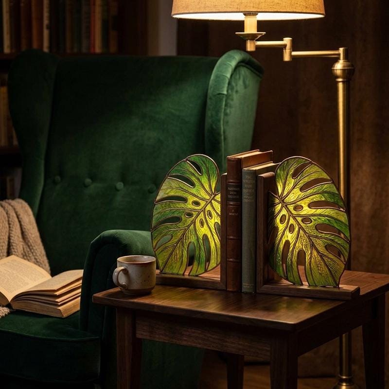 Monstera Glass Bookends