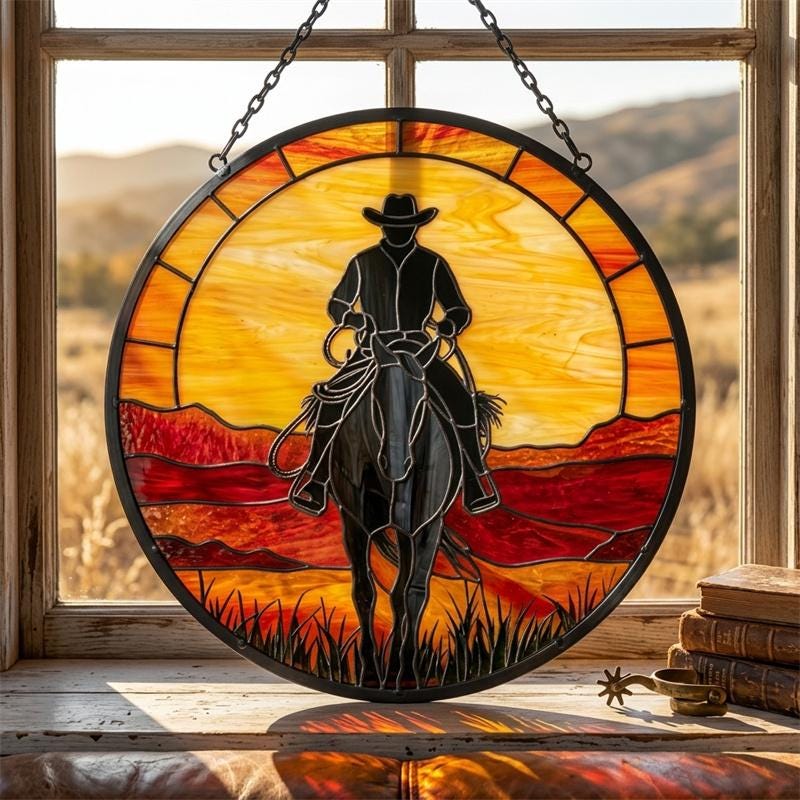 Cowboy Horse Glass Suncatcher