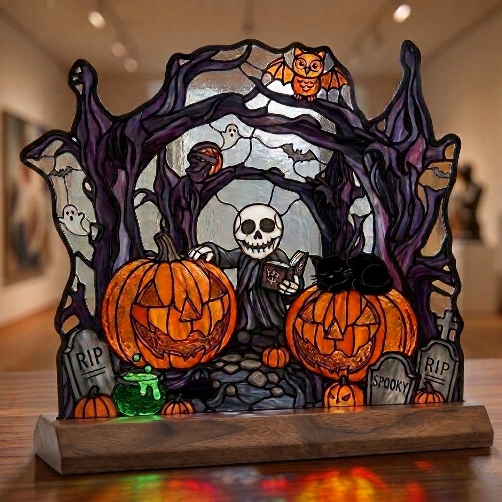Spellbook Skeleton Glass Decor
