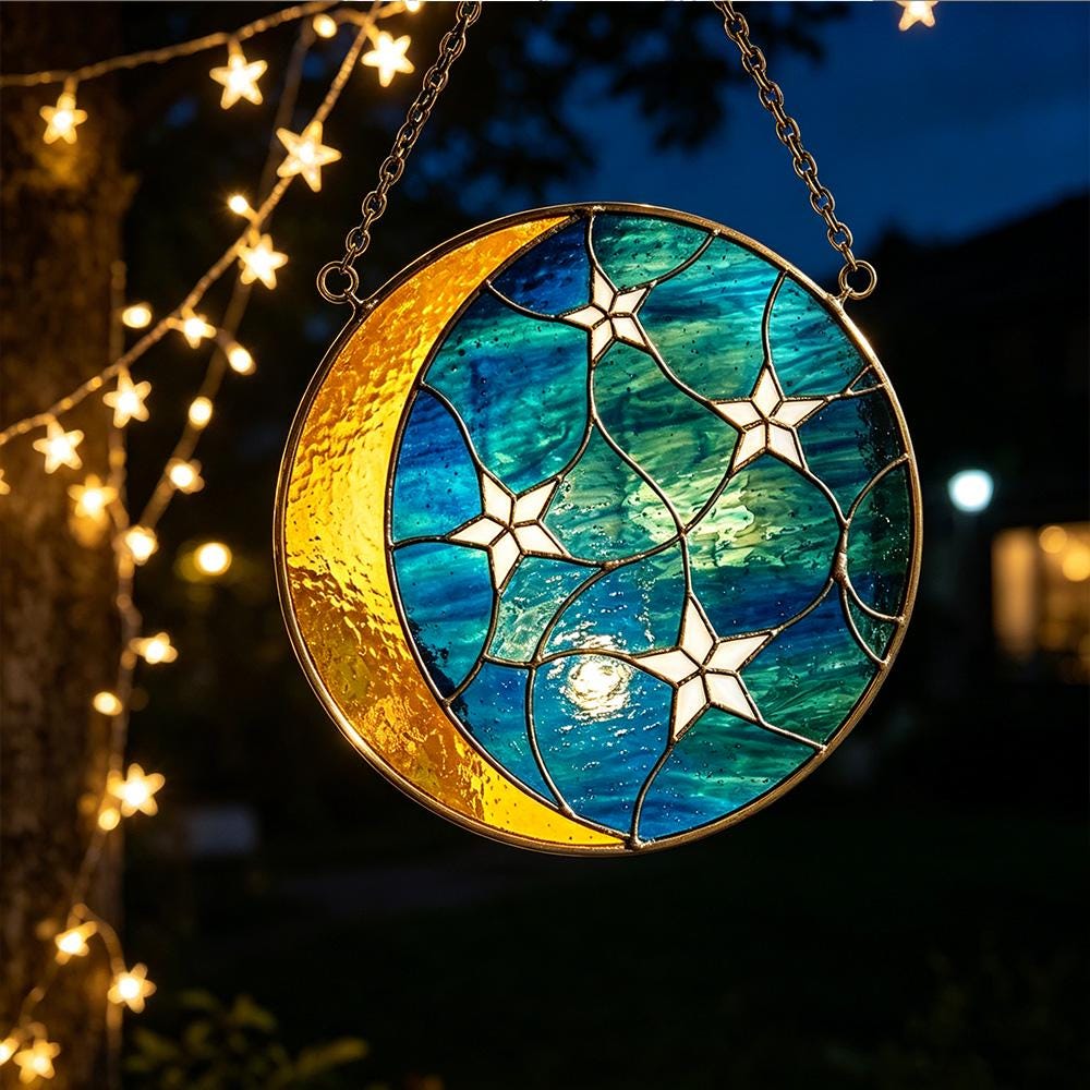 Moon and Star Glass Suncatcher