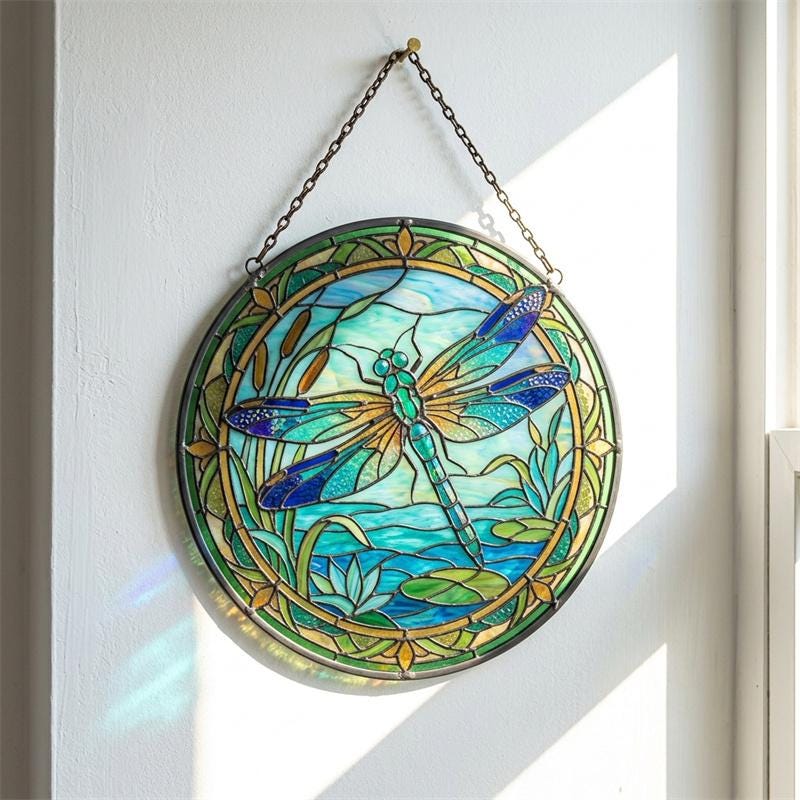 Dragonfly Pond Glass Suncatcher
