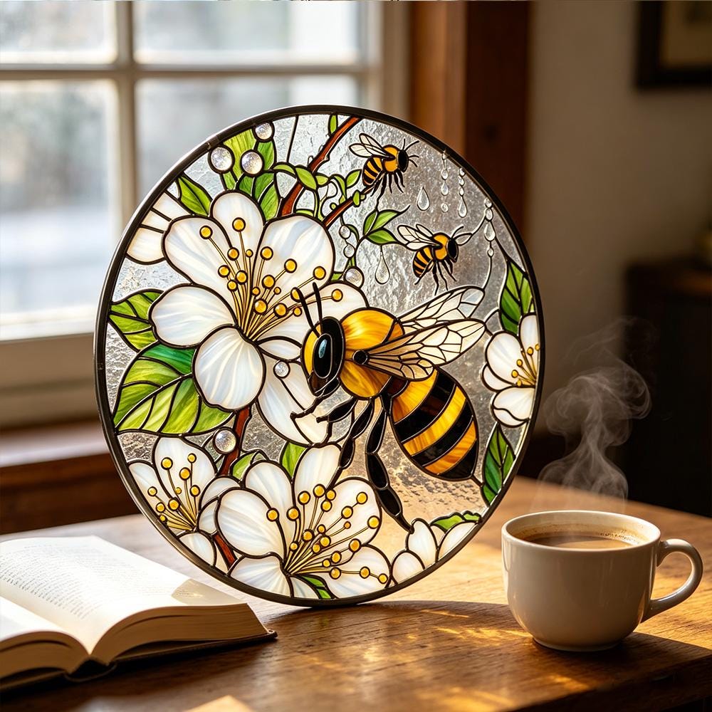 Floral Bee Glass Suncatcher