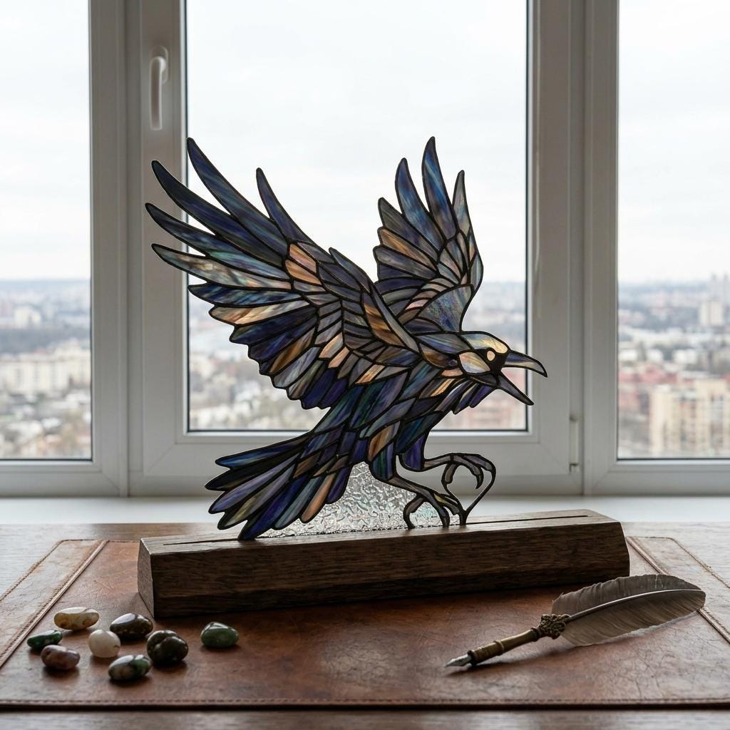 Flying Crow Glass Decor