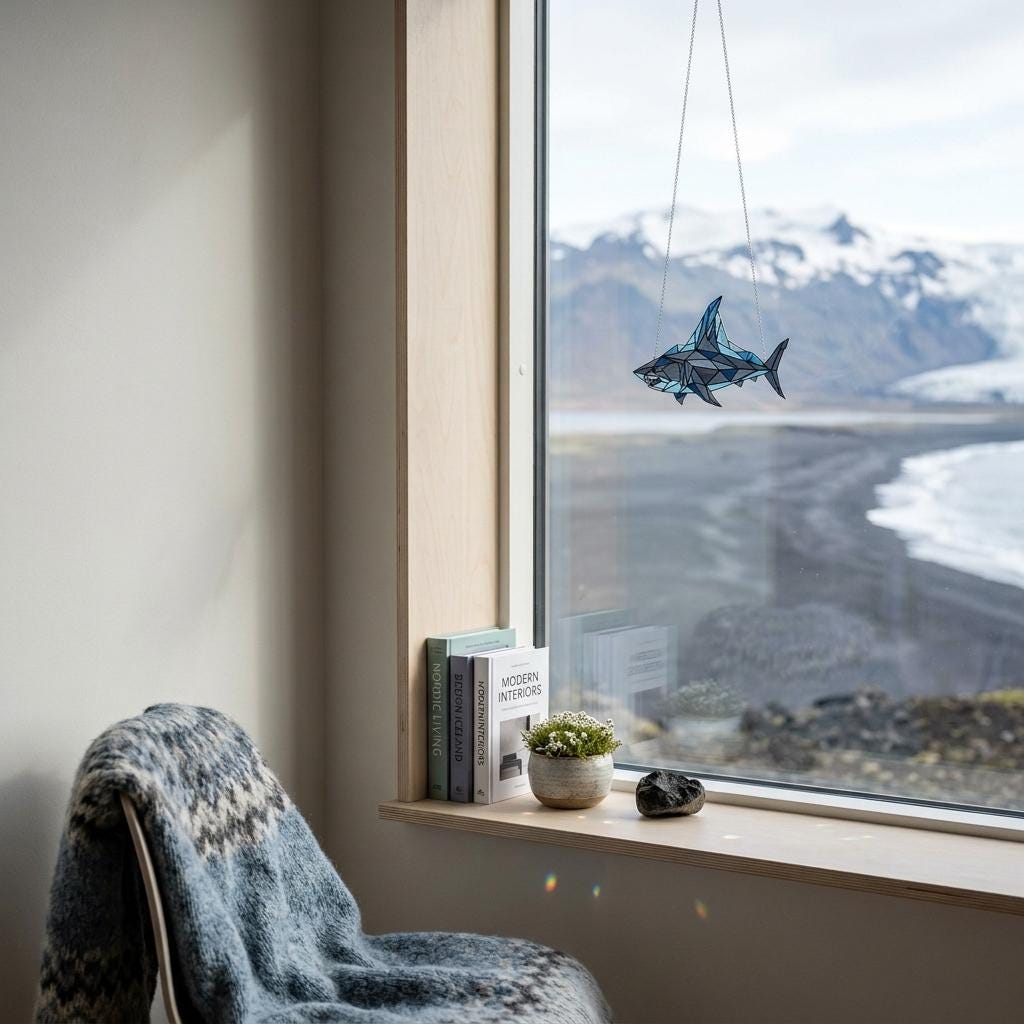 Geometric Shark Glass Suncatcher