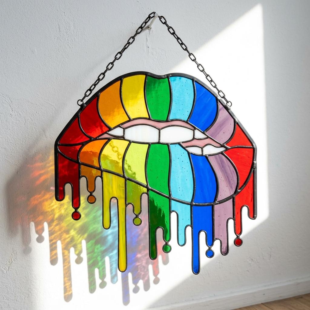 Rainbow Lips Glass Art