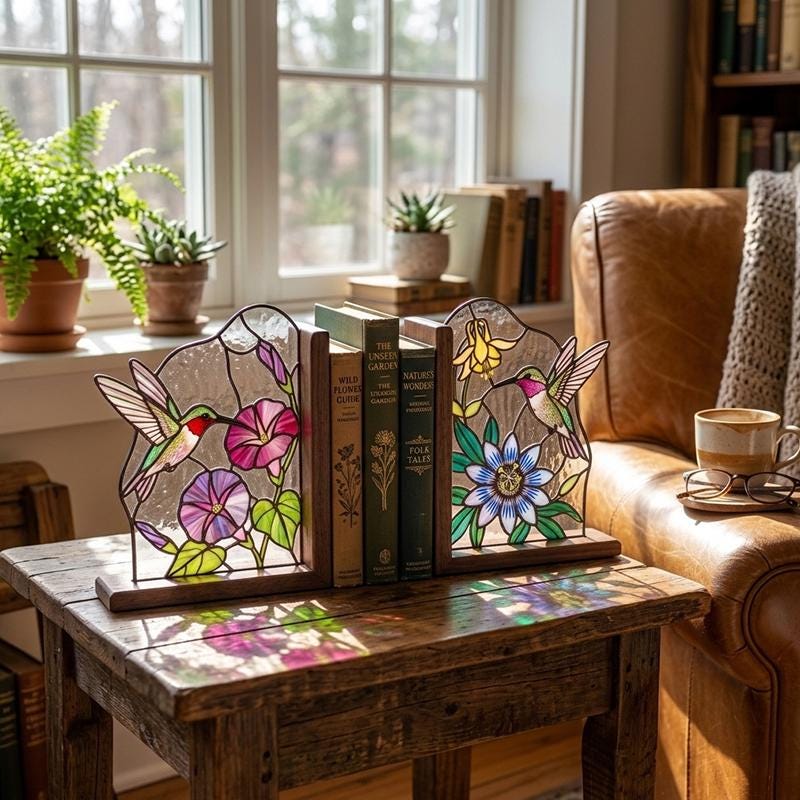Hummingbird Glass Bookends