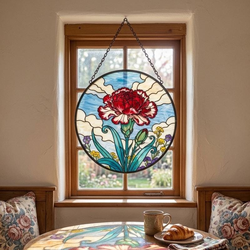 Red Carnation Glass Suncatcher