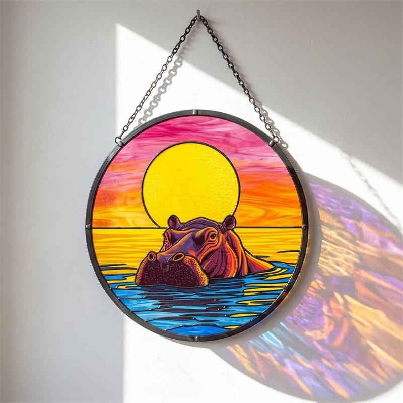 Sunset Hippo Glass Suncatcher