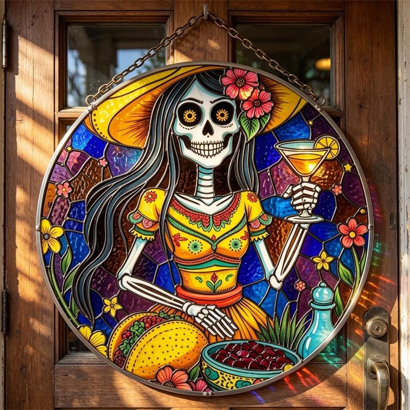 Margarita Sugar Skull Glass Art