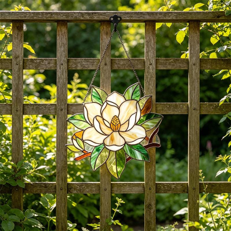 White Magnolia Glass Suncatcher