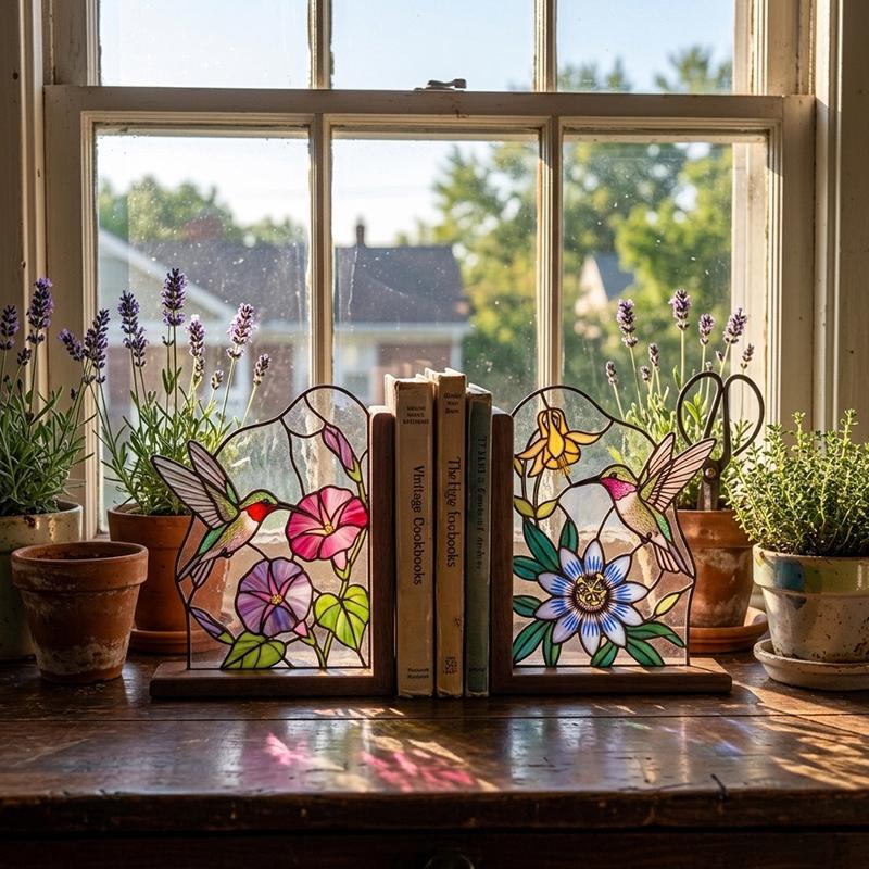 Hummingbird Glass Bookends