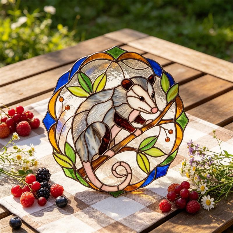 Opossum Glass Suncatcher
