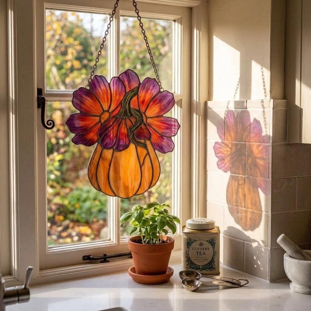 Cosmos Pumpkin Glass Suncatcher