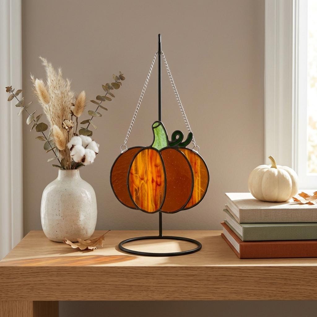 Thanksgiving Pumpkin Glass Suncatcher