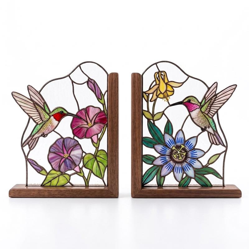 Hummingbird Glass Bookends
