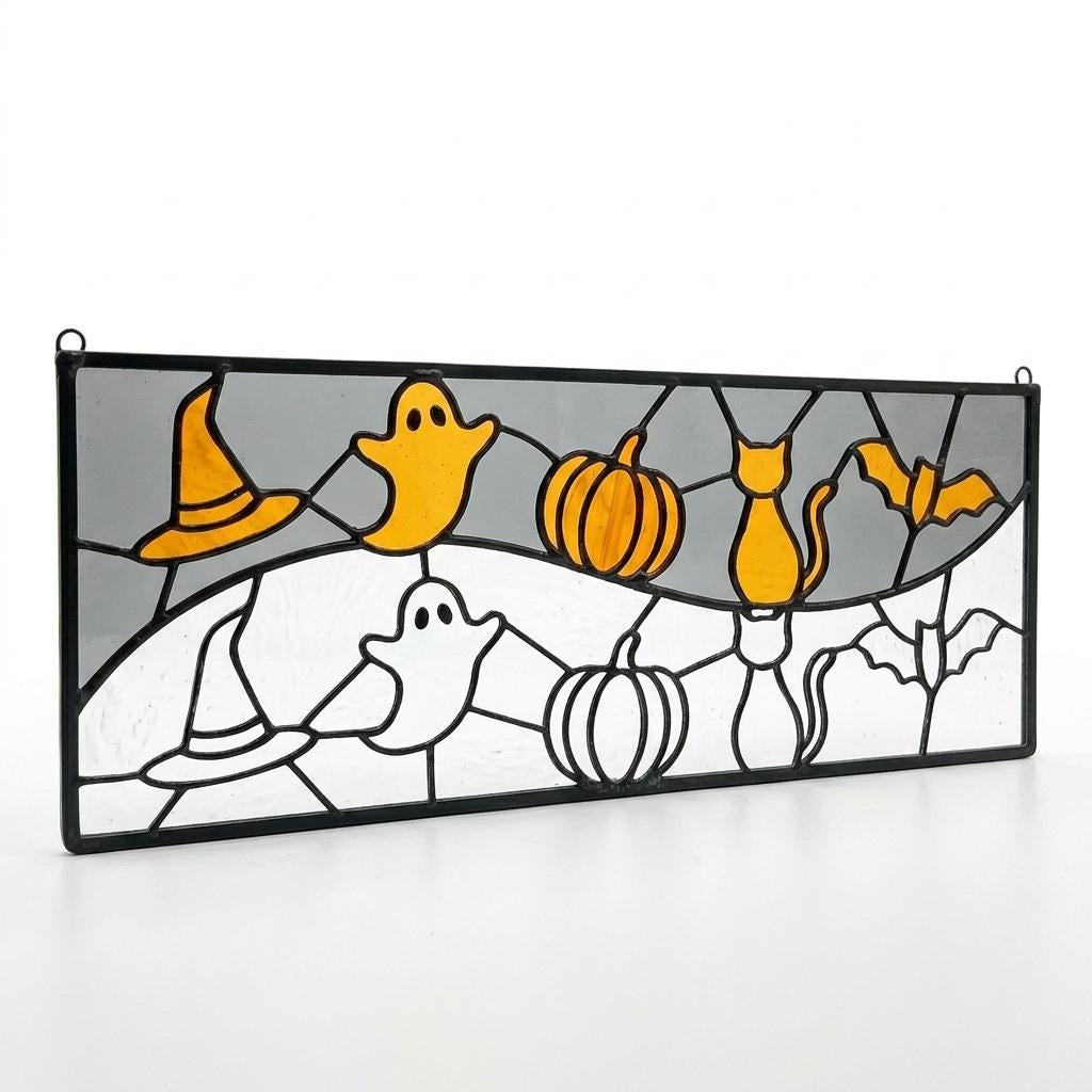 Ghost and Pumpkin Halloween Glass Panel