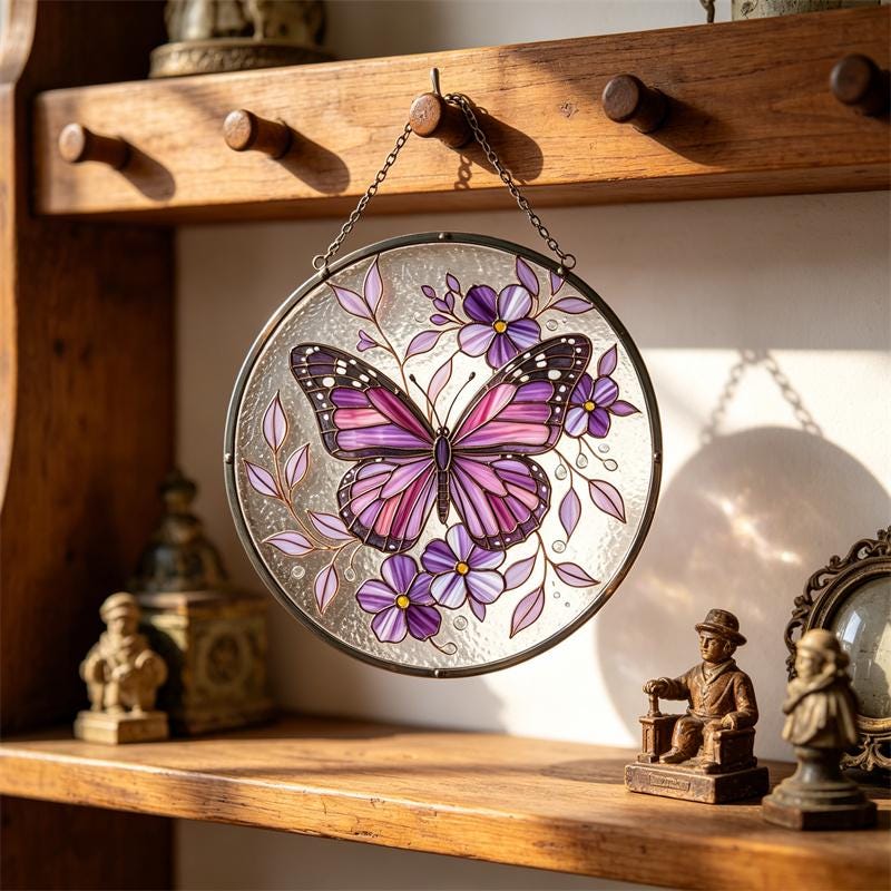 Purple Butterfly Glass Suncatcher