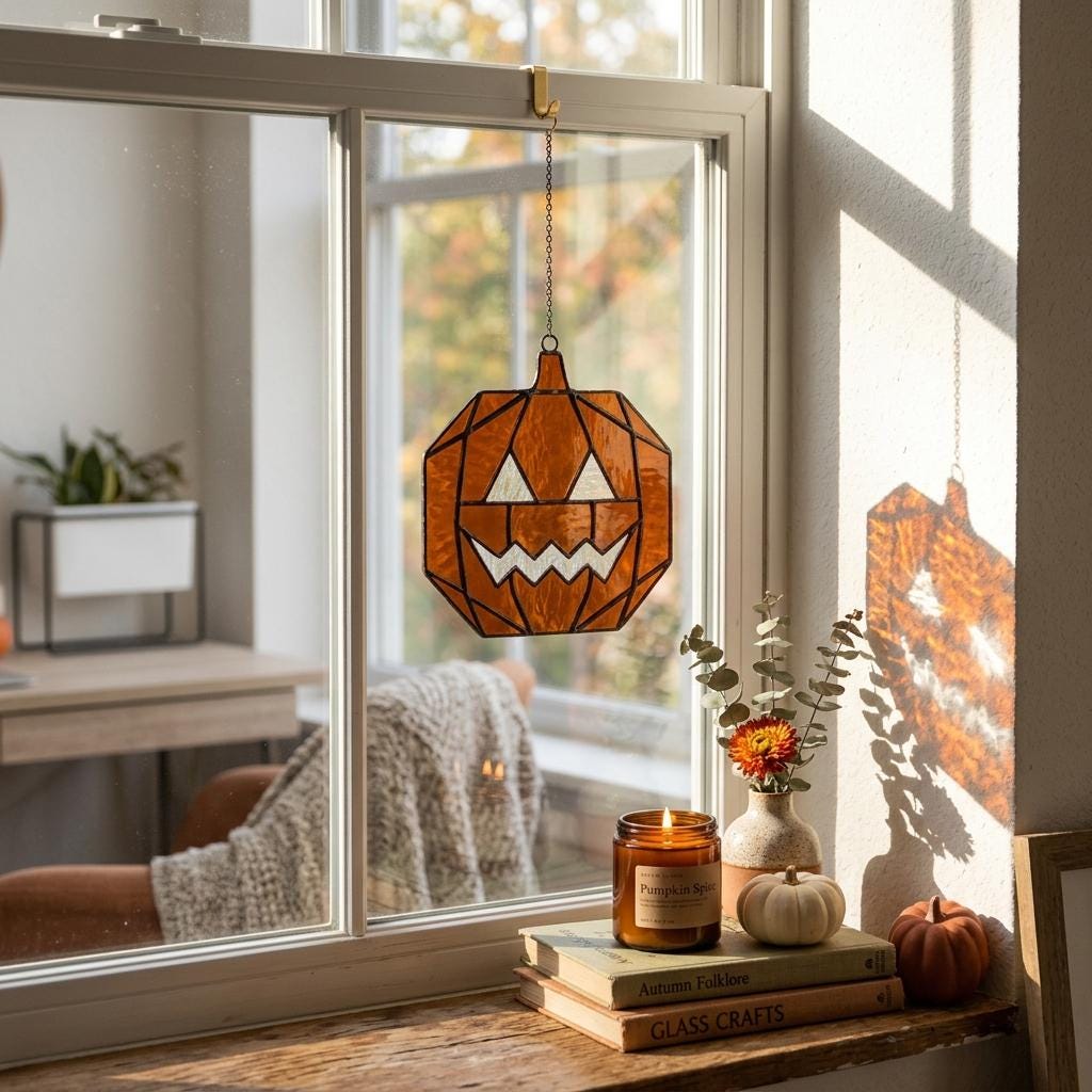 Geometric Pumpkin Glass Suncatcher