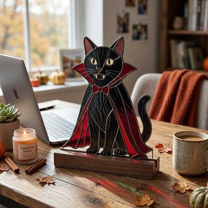 Vampire Cat Glass Decor