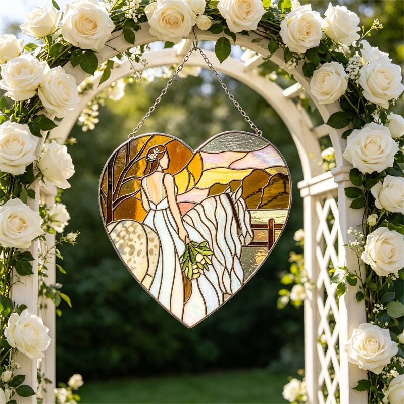 Bride Horse Glass Heart Suncatcher
