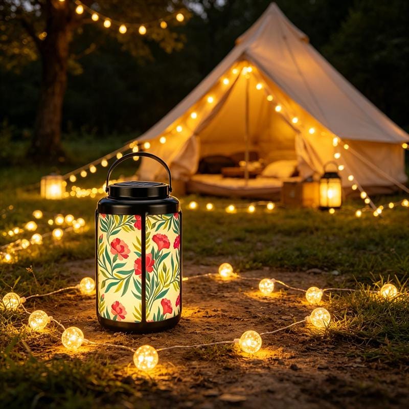 Floral Print Solar LED Lantern
