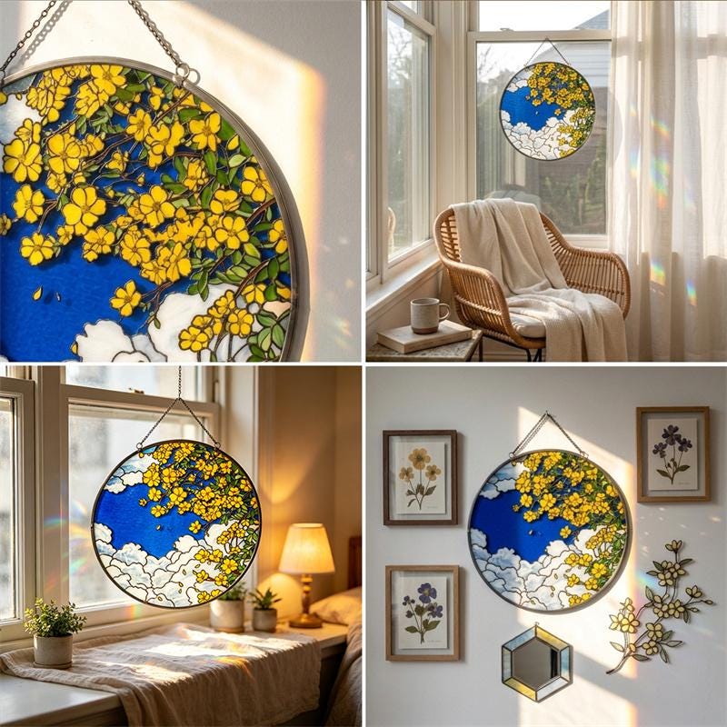 Yellow Flower Sky Glass Suncatcher