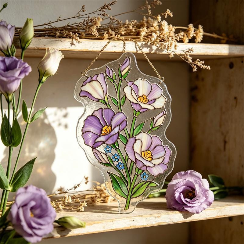 Purple Lisianthus Glass Suncatcher