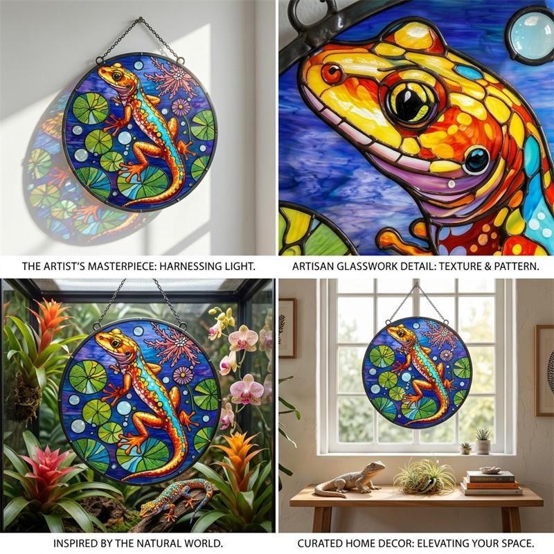 Colorful Gecko Glass Suncatcher