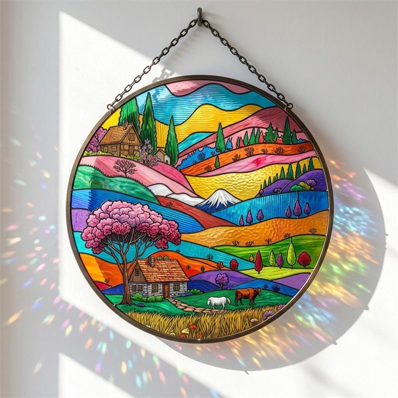Countryside Landscape Glass Suncatcher