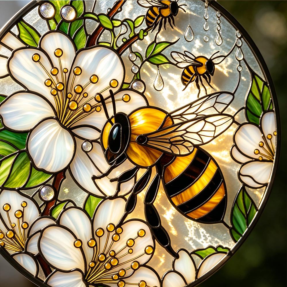 Floral Bee Glass Suncatcher