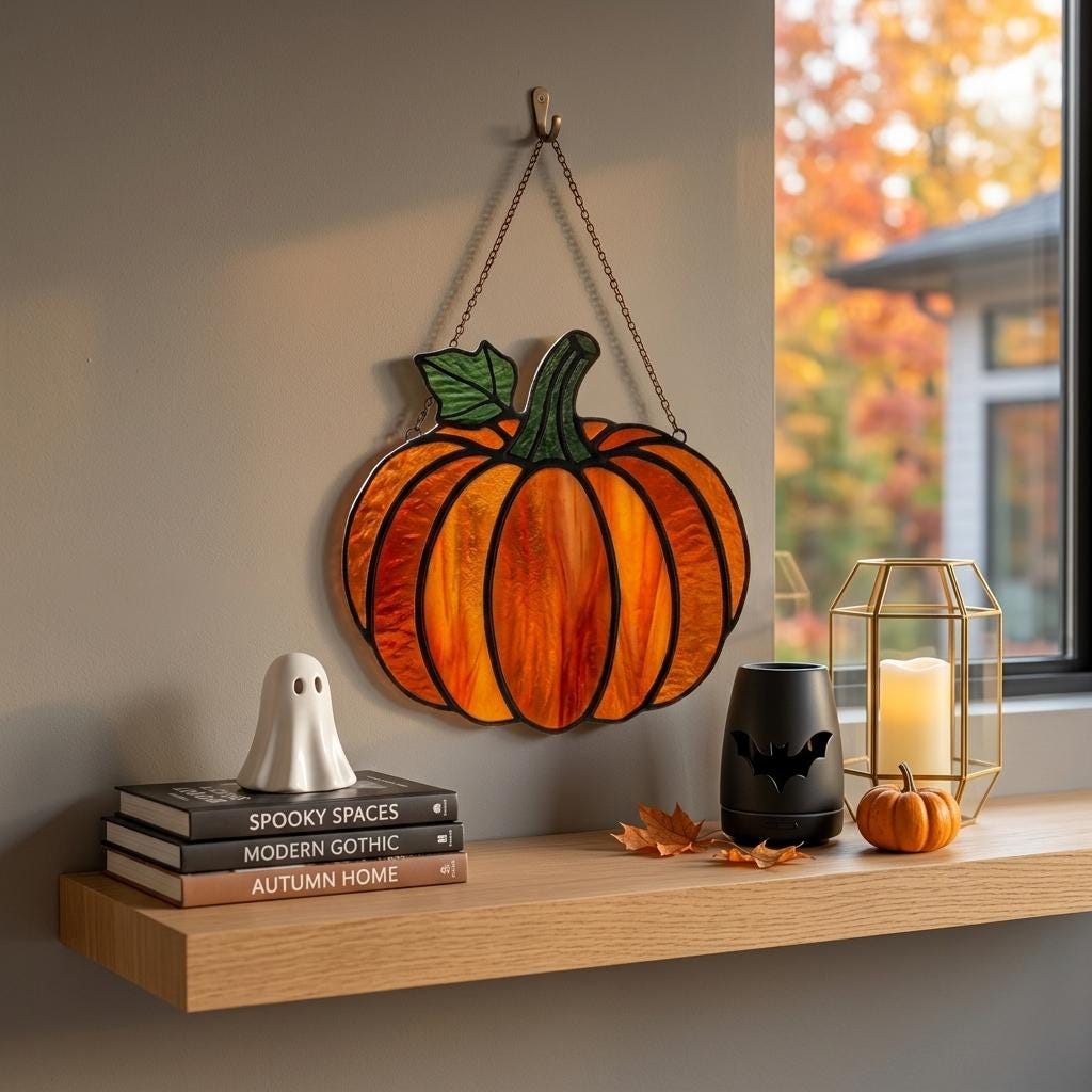Autumn Harvest Pumpkin Glass Suncatcher