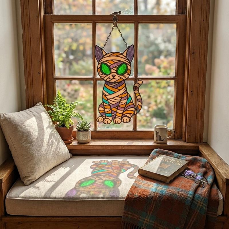 Mummy Cat Glass Suncatcher