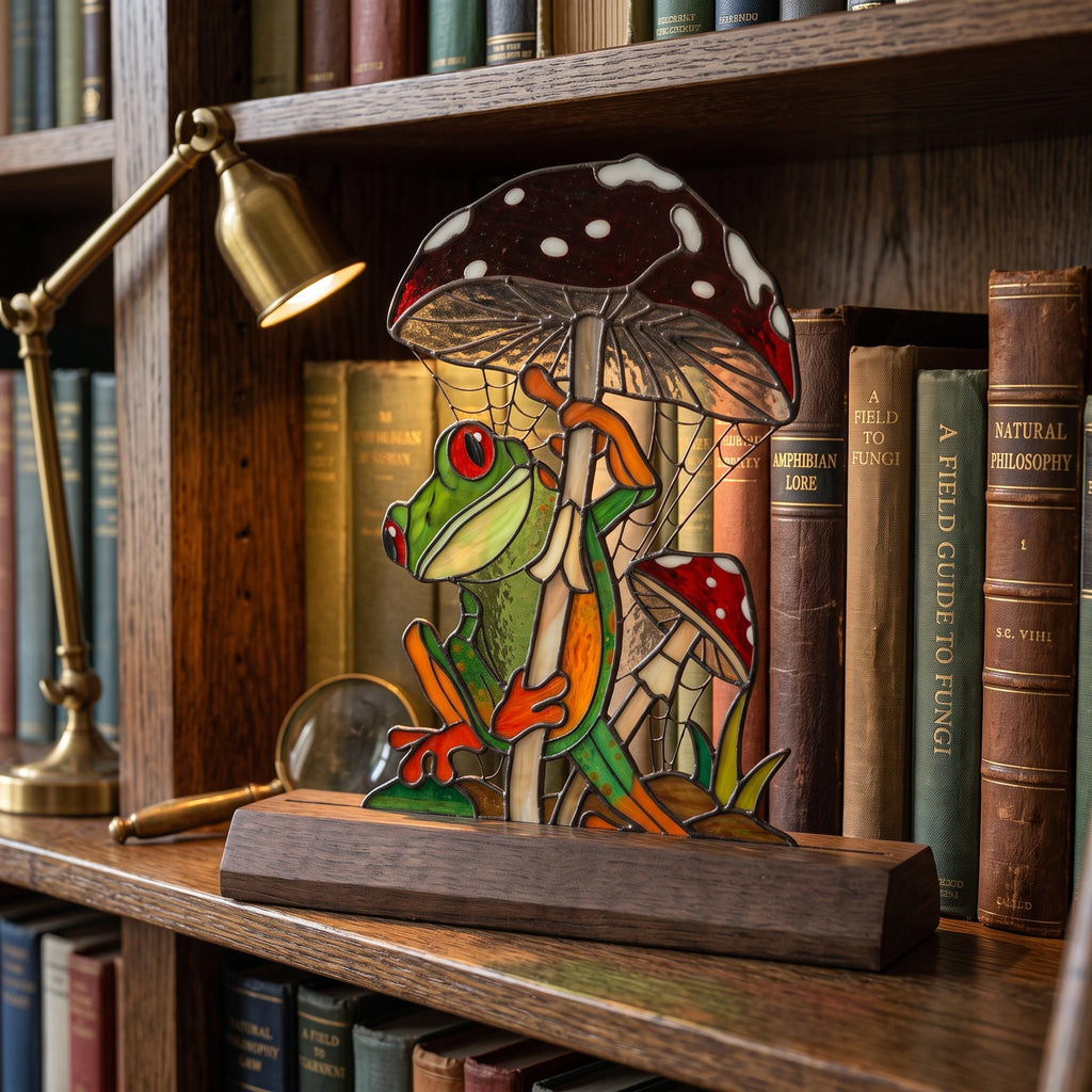 Frog and Mushroom Glass Decor