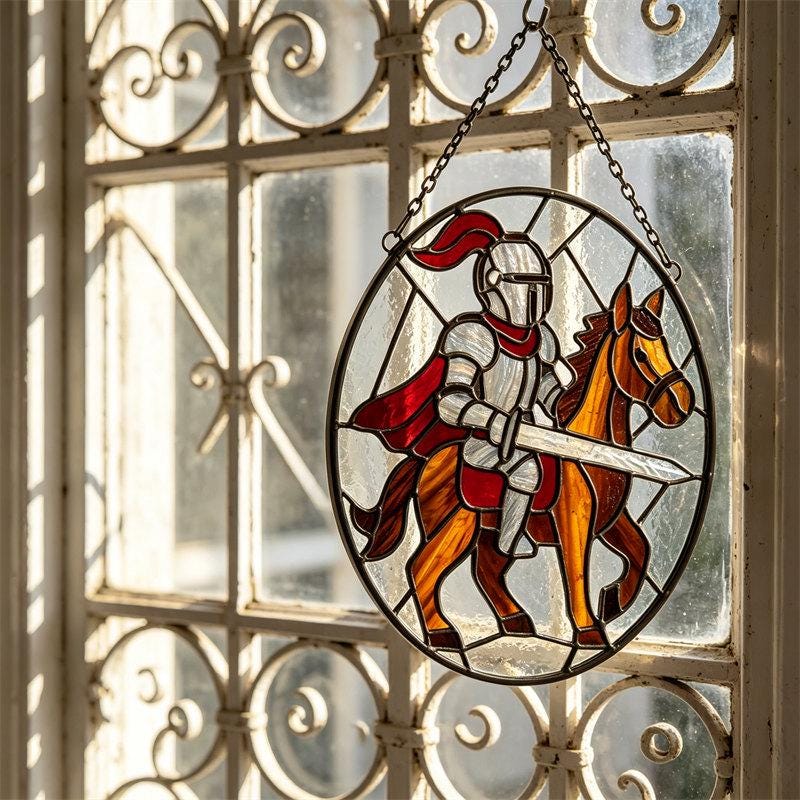 Knight on Horse Glass Wall Hanging