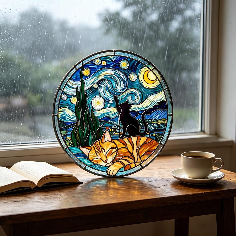 Starry Night Cats Glass Art