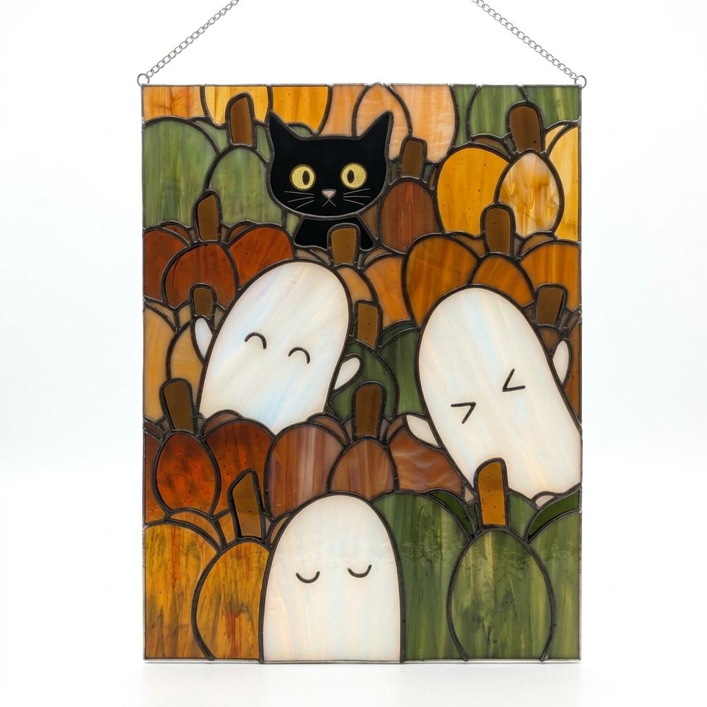 Black Cat Pumpkin Patch Suncatcher