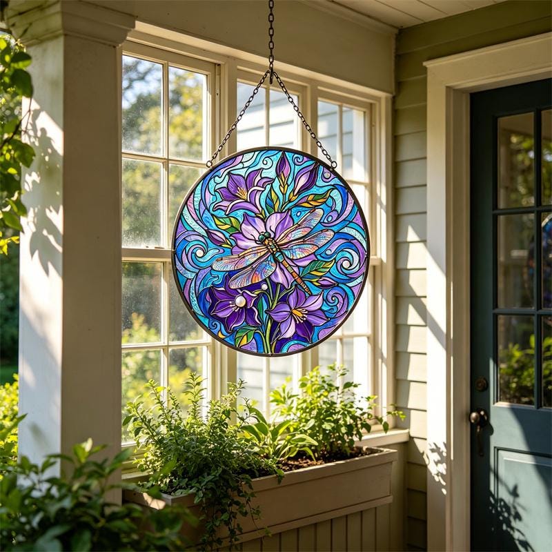 Floral Dragonfly Glass Suncatcher