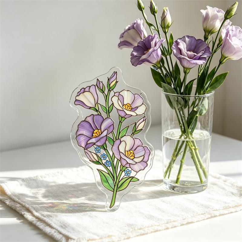 Purple Lisianthus Glass Suncatcher
