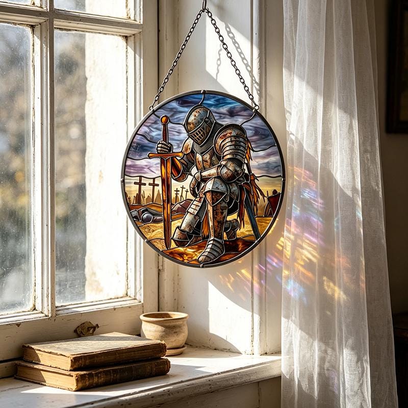 Medieval Knight Glass Suncatcher