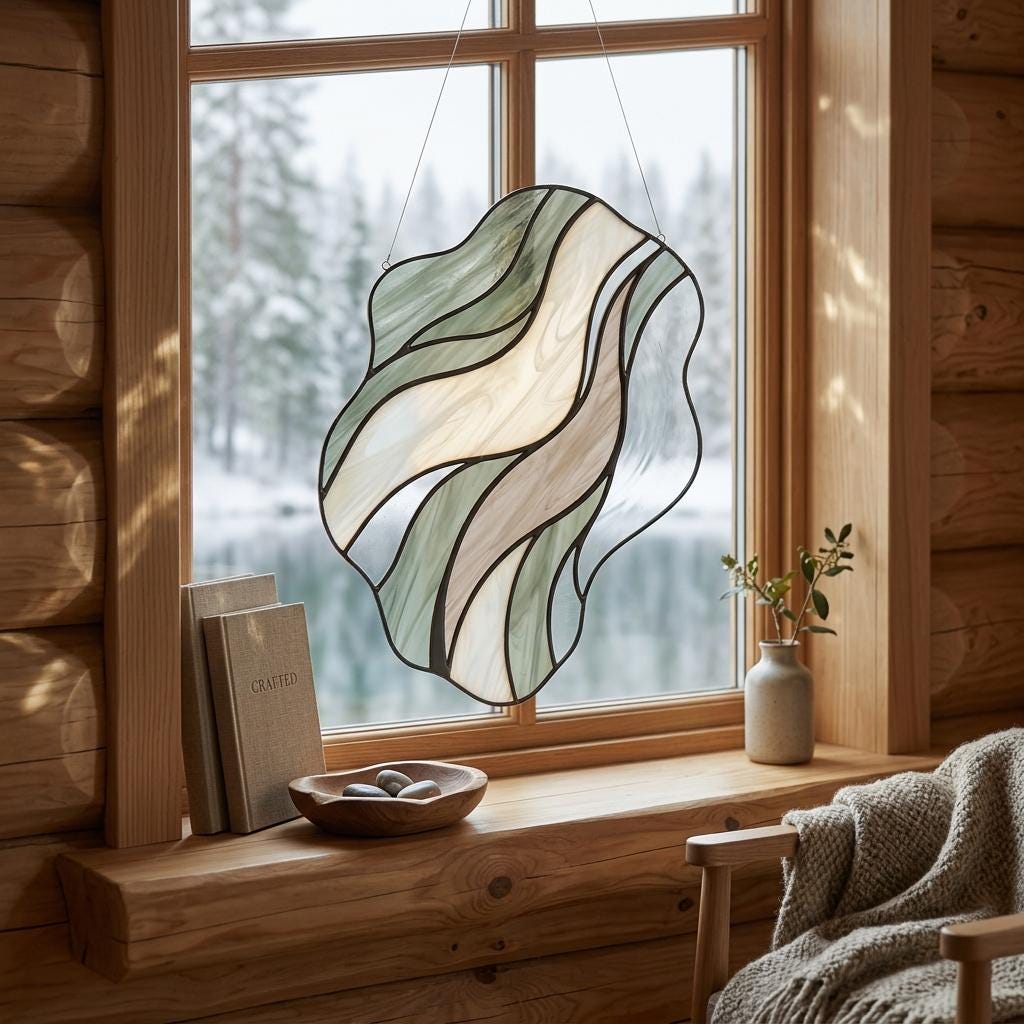 Sage Wave Glass Suncatcher